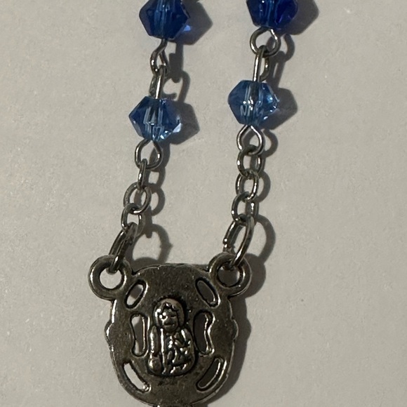 Elegant Blue and Silver Rosary Necklace - Picture 6 of 6